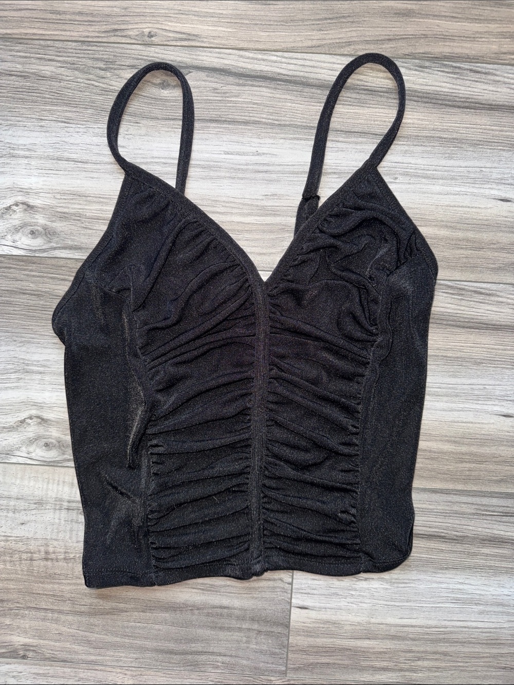 SO Black Ruched V-Neck Cami with Adjustable Straps